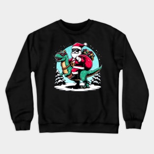 Funny Santa riding a Dinosaur with a bag of presents Crewneck Sweatshirt